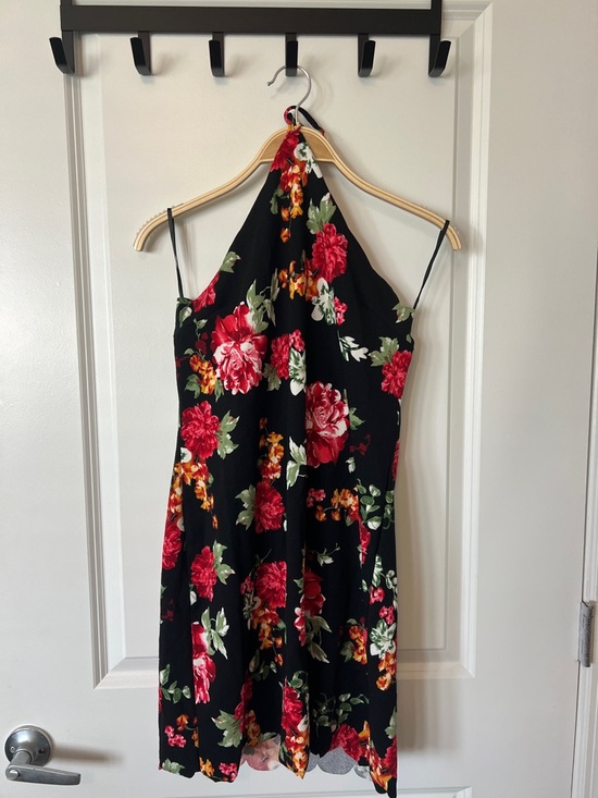 SHEIN Dresses & Skirts - SHEIN Black One-Shoulder Floral Dress with Red & Green Accents